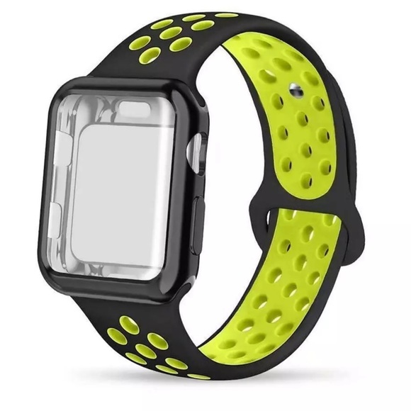 Other - Silicone Band + Chrome Full Screen Case for iWatch